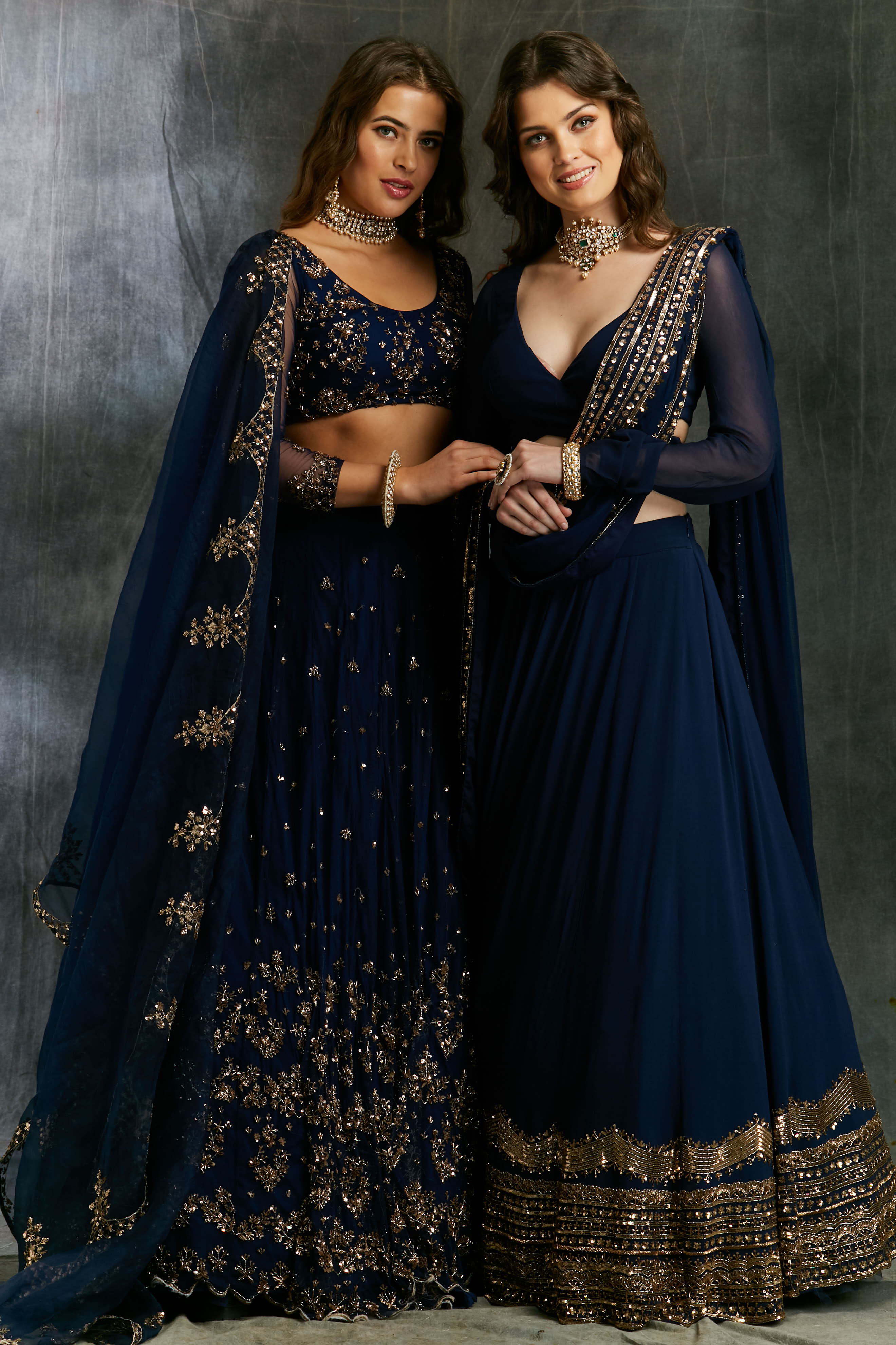 Navy Blue Mono Net Lace N Sequins Umbrella Lehenga Party Wear