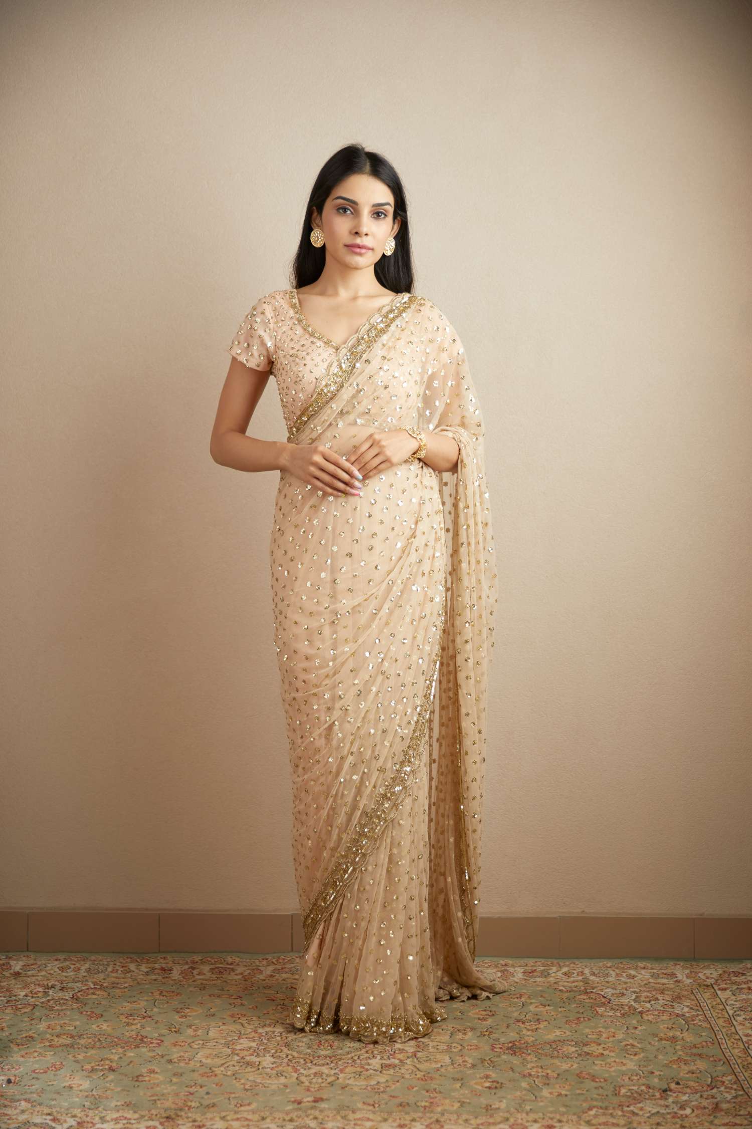 Orgenza | Peach Color Embroidery Work Georgette Saree With Contrast Blouse  – Orgenza Store