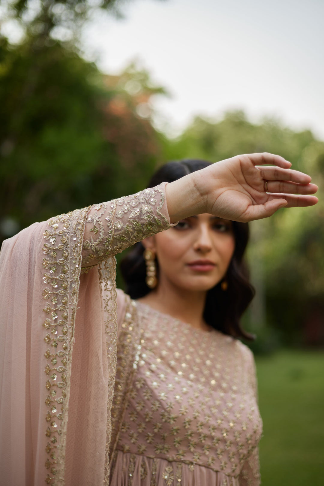 Pink On Pink Thread Work Anarkali And Sharara Set