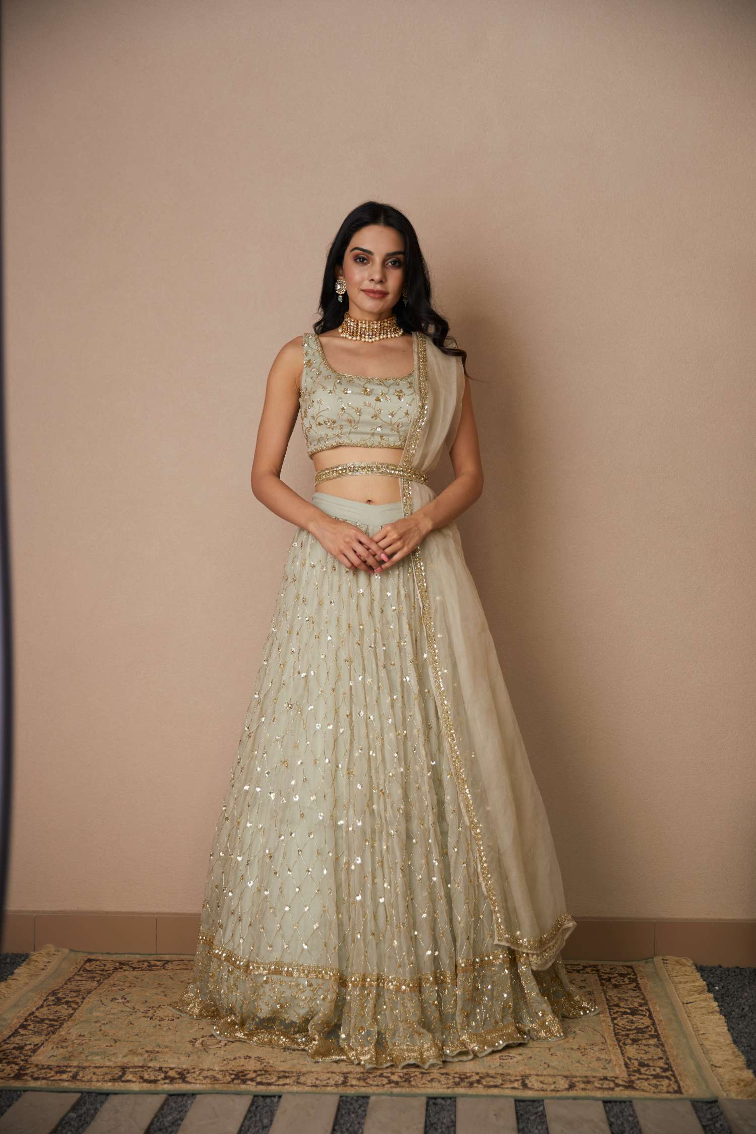 Light Grey Organza Lehenga Set – Astha Narang