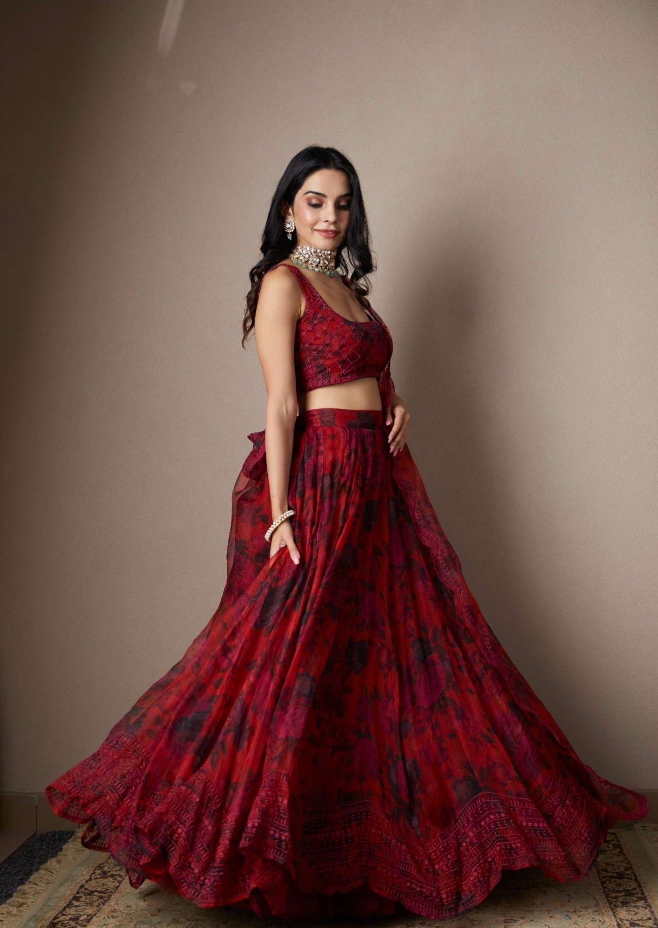 Dark Red Lehenga Choli In Raw Silk Fabric – Tirumala Designers