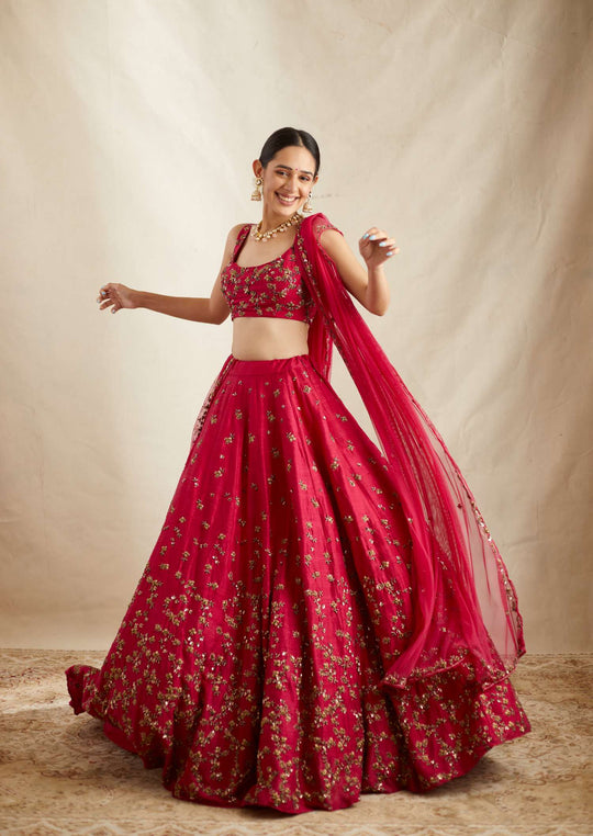 Caramine Pink Embllished Lehenga Set