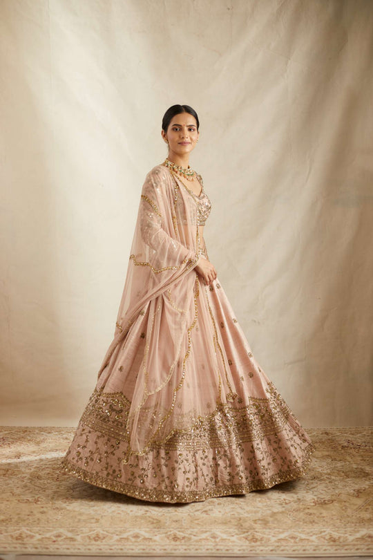 Peach Pink Embroidered Lehenga Set