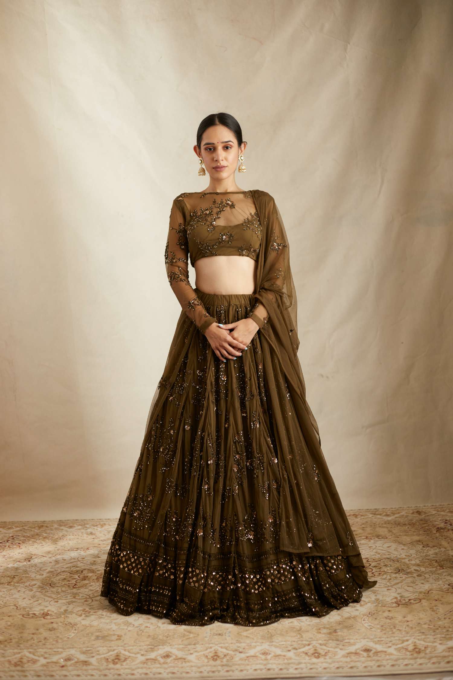 Satin Embroidery Lehenga Choli In Brown Colour - LD4900217