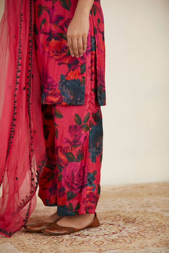 Hot Pink Floral Kurti Set