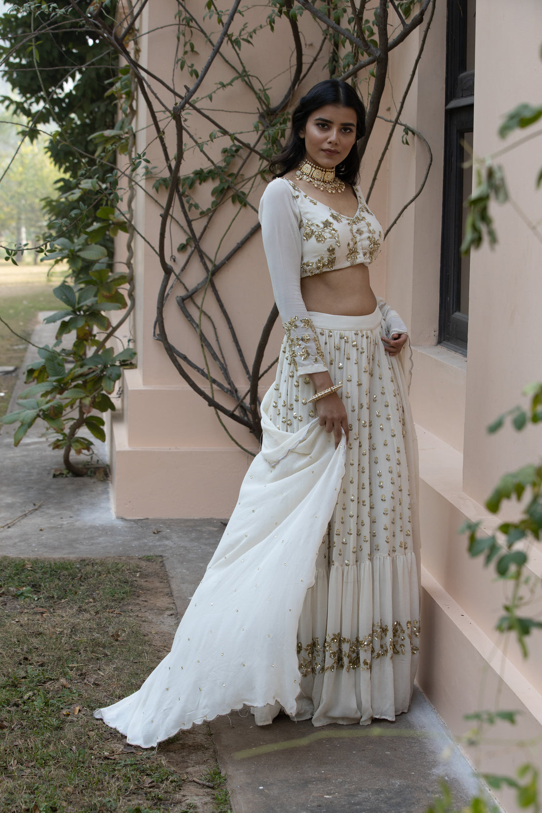 Off White Boot Lehenga Set