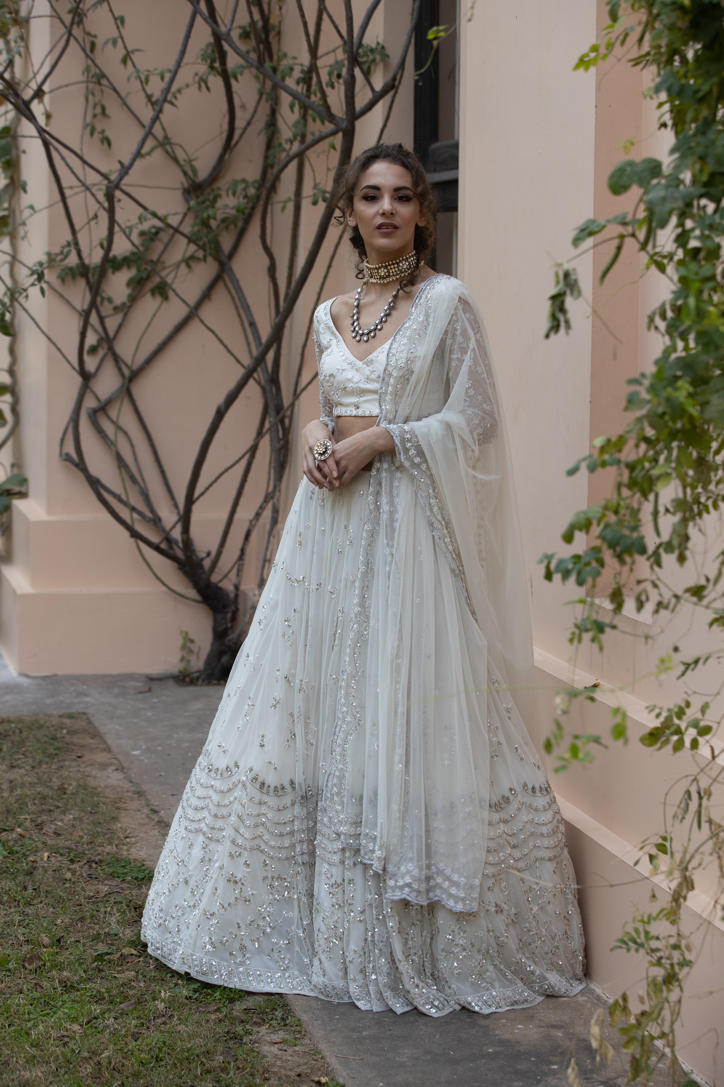 Buy Off-White Sequins Net Lehenga Choli With Dupatta Online At Zeel Clothing