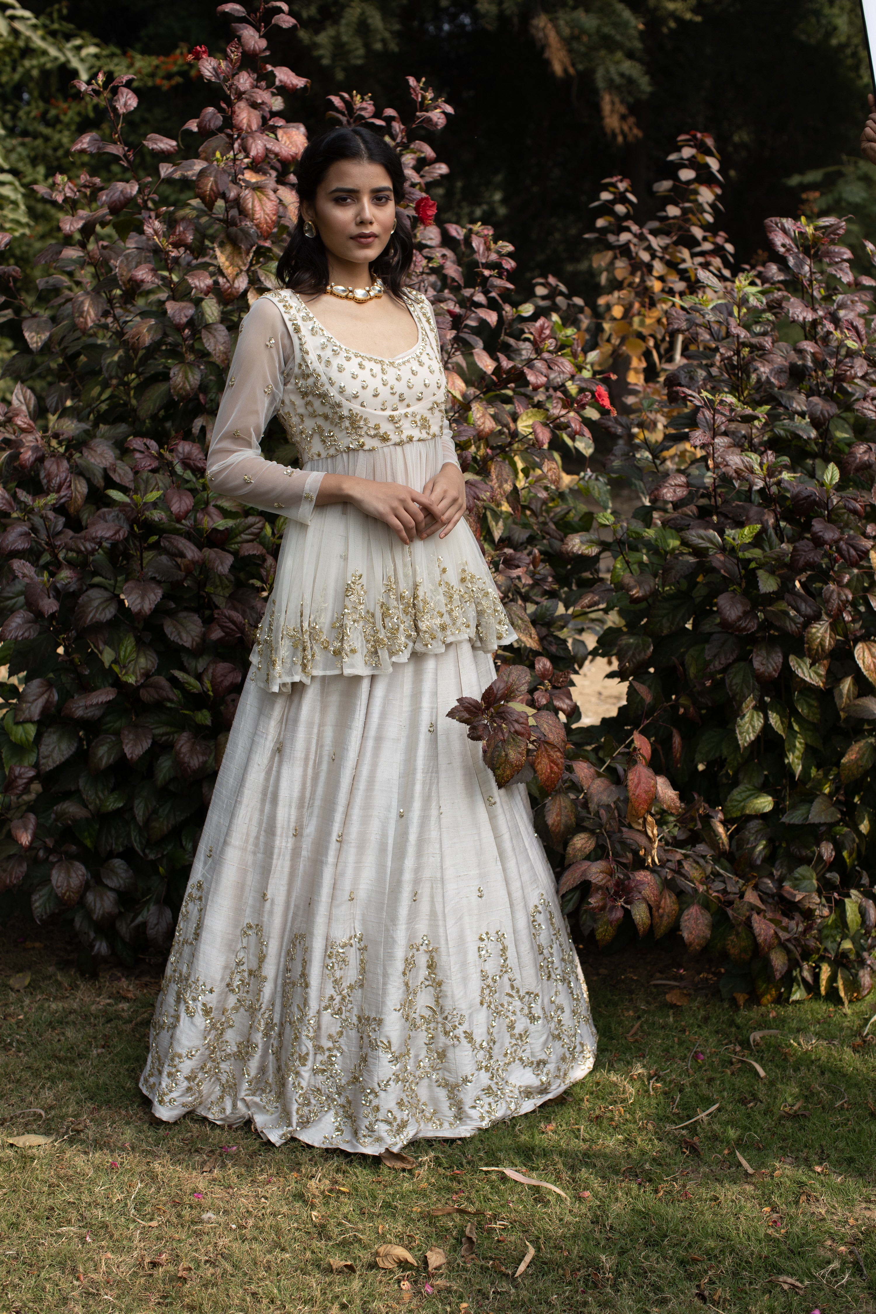 Off-White Gold Sequin design Lehenga Choli with Dupatta – Roop Sari Palace