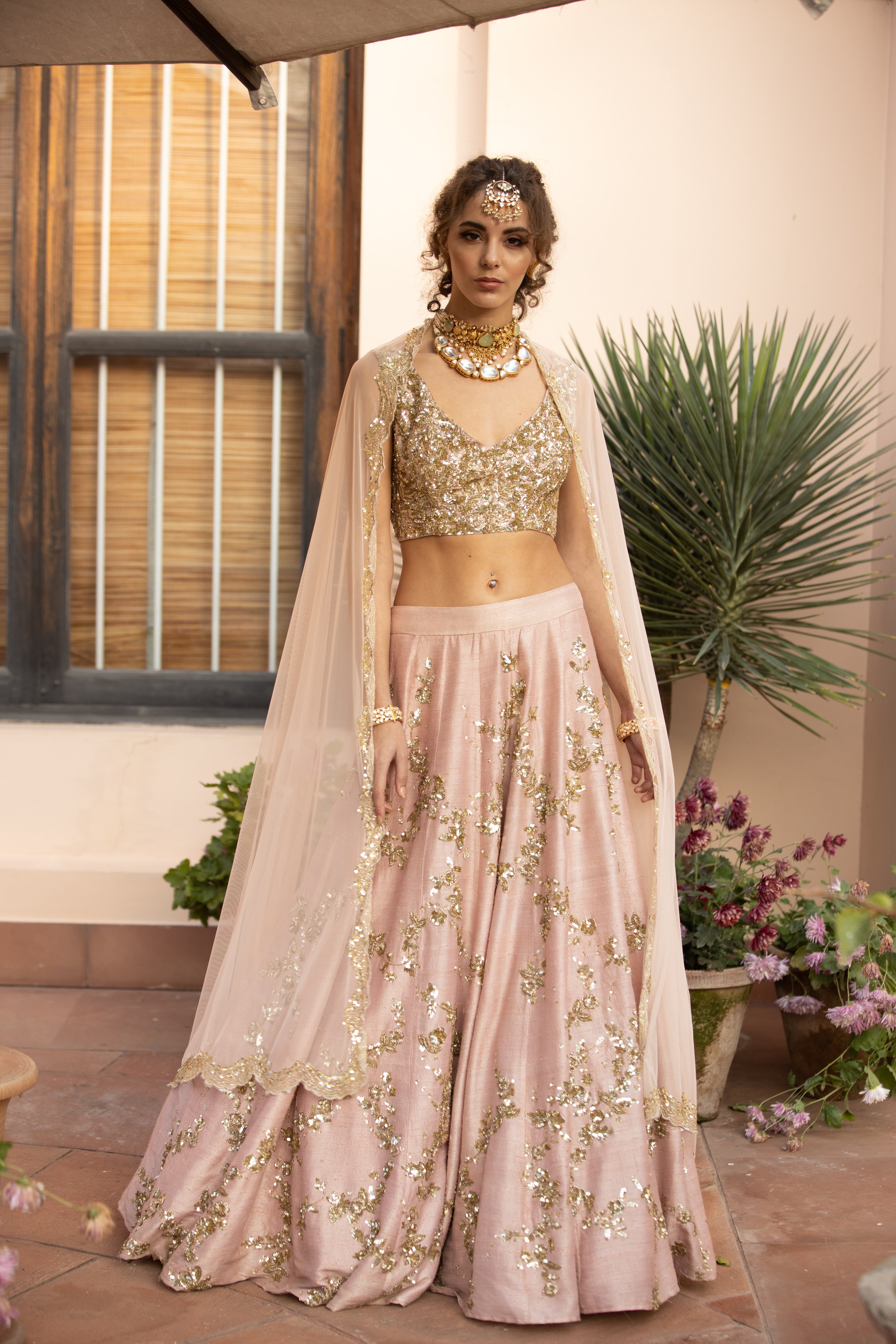 Shop Pink Faux Georgette A - Line Lehenga Choli with Embroidered and  Sequins Work Online : 275456 -