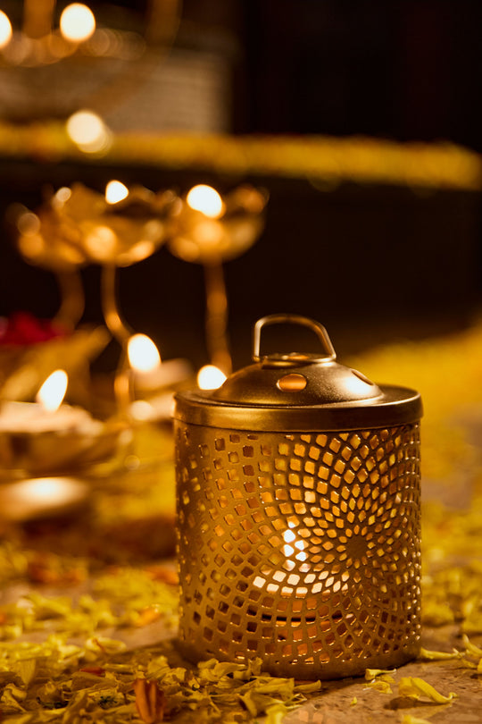 Gold Cylinder Tea Light Candle Stand