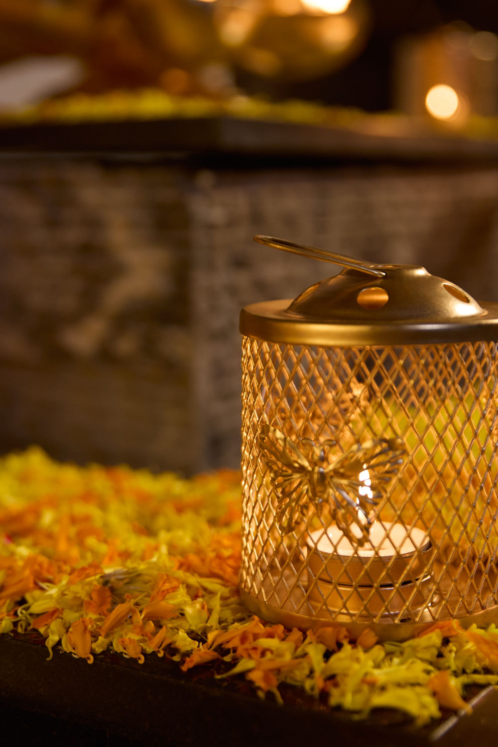 Gold Cylinder Tea Light Candle Stand