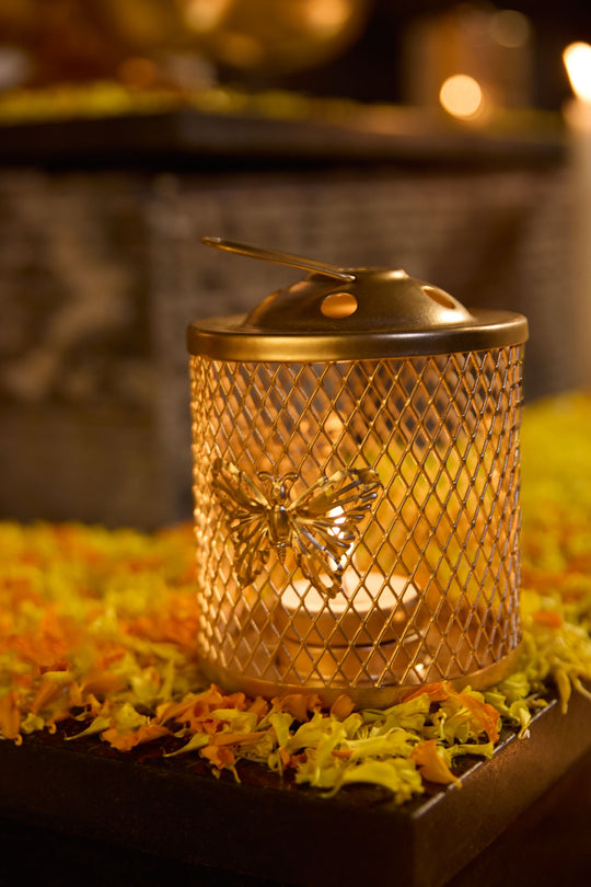 Gold Cylinder Tea Light Candle Stand