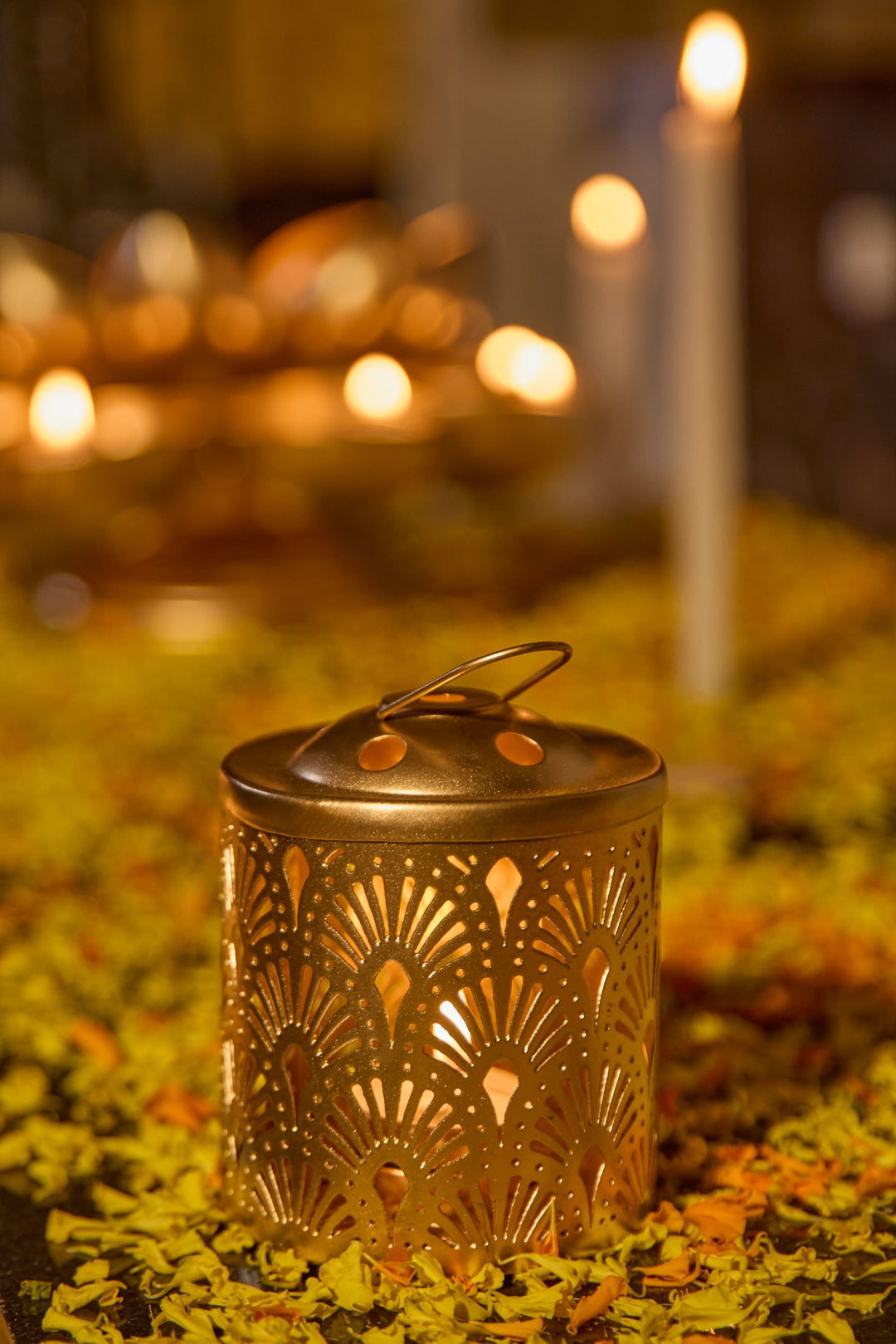 Gold Cylinder Tea Light Candle Stand