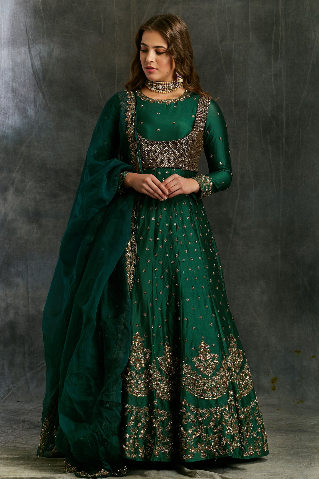 Dark Green Emerald Anarkali Set