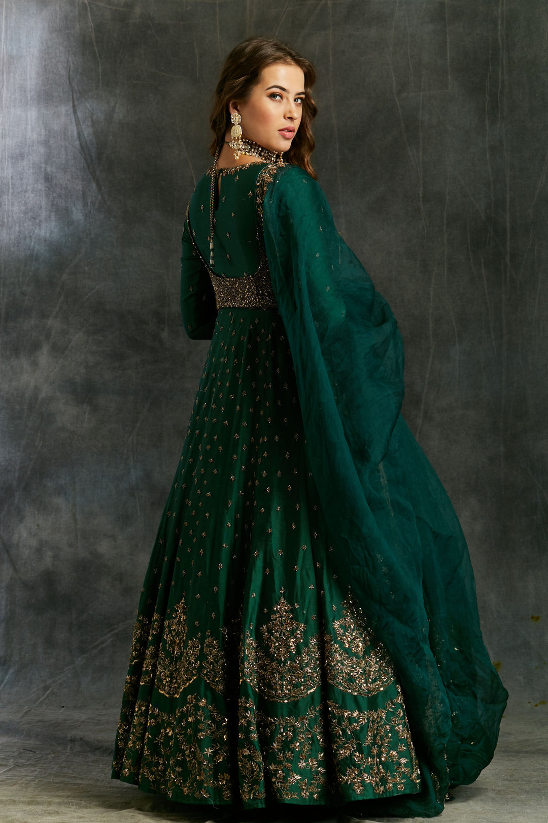 Dark Green Emerald Anarkali Set