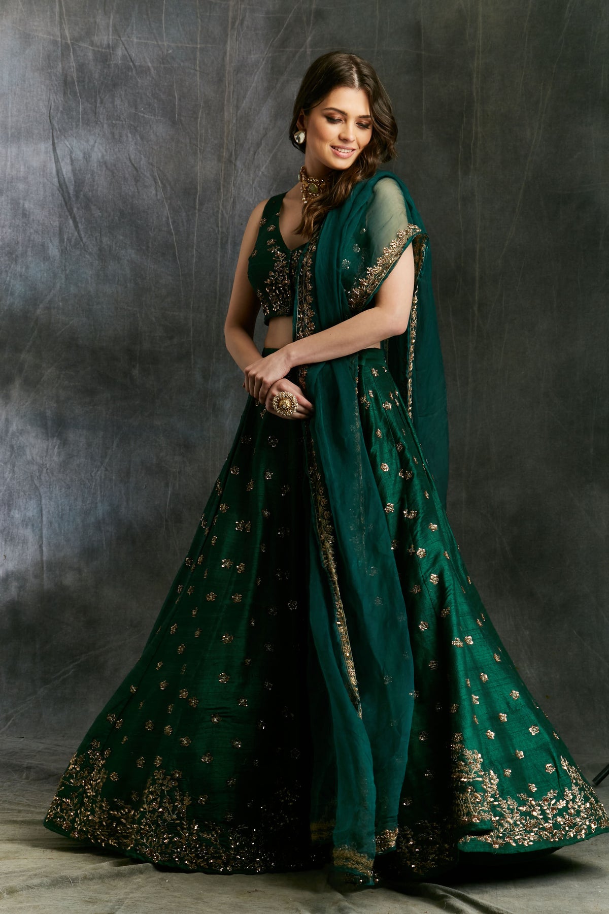 Buy Green Emerald Lehenga Set With Organza Dupatta Astha Narang 8313