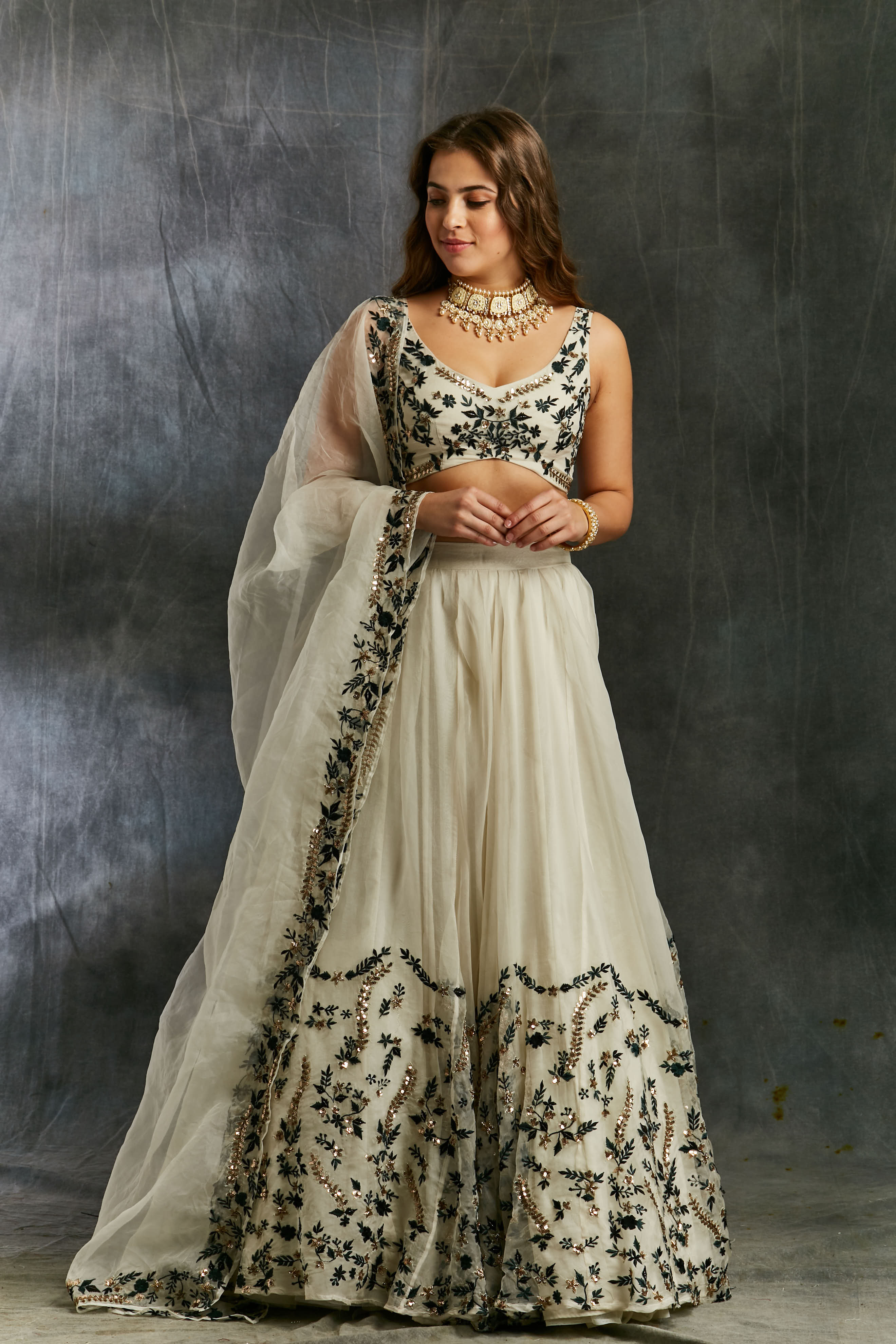 Buy Agreeable White Thread Embroidery Art Silk Wedding Lehenga Choli From  Zeel Clothing