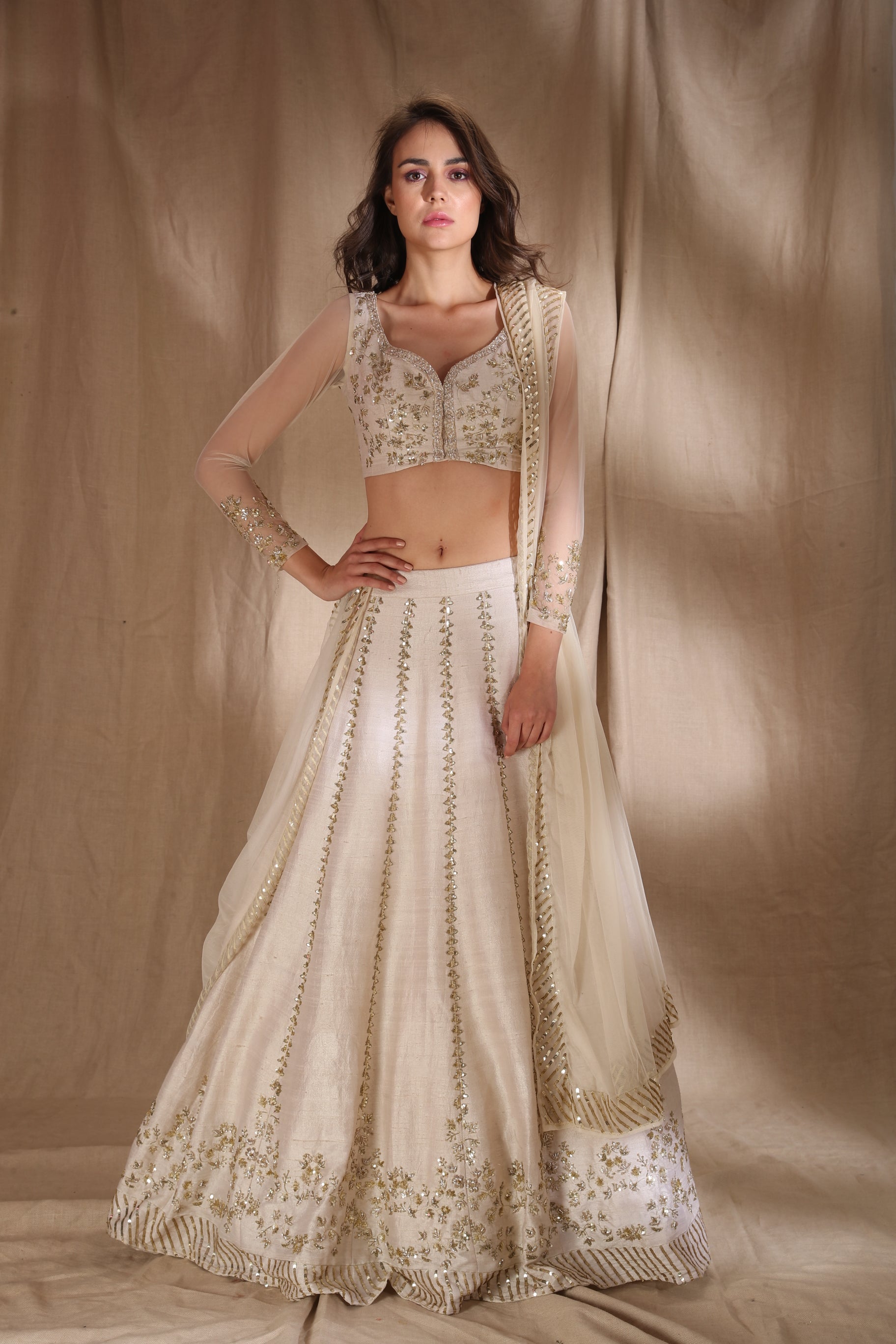 Buy White Raw Silk Square Neck Sequin Embellished Bridal Lehenga Set For  Women by Mani Bhatia Online at Aza Fashions.