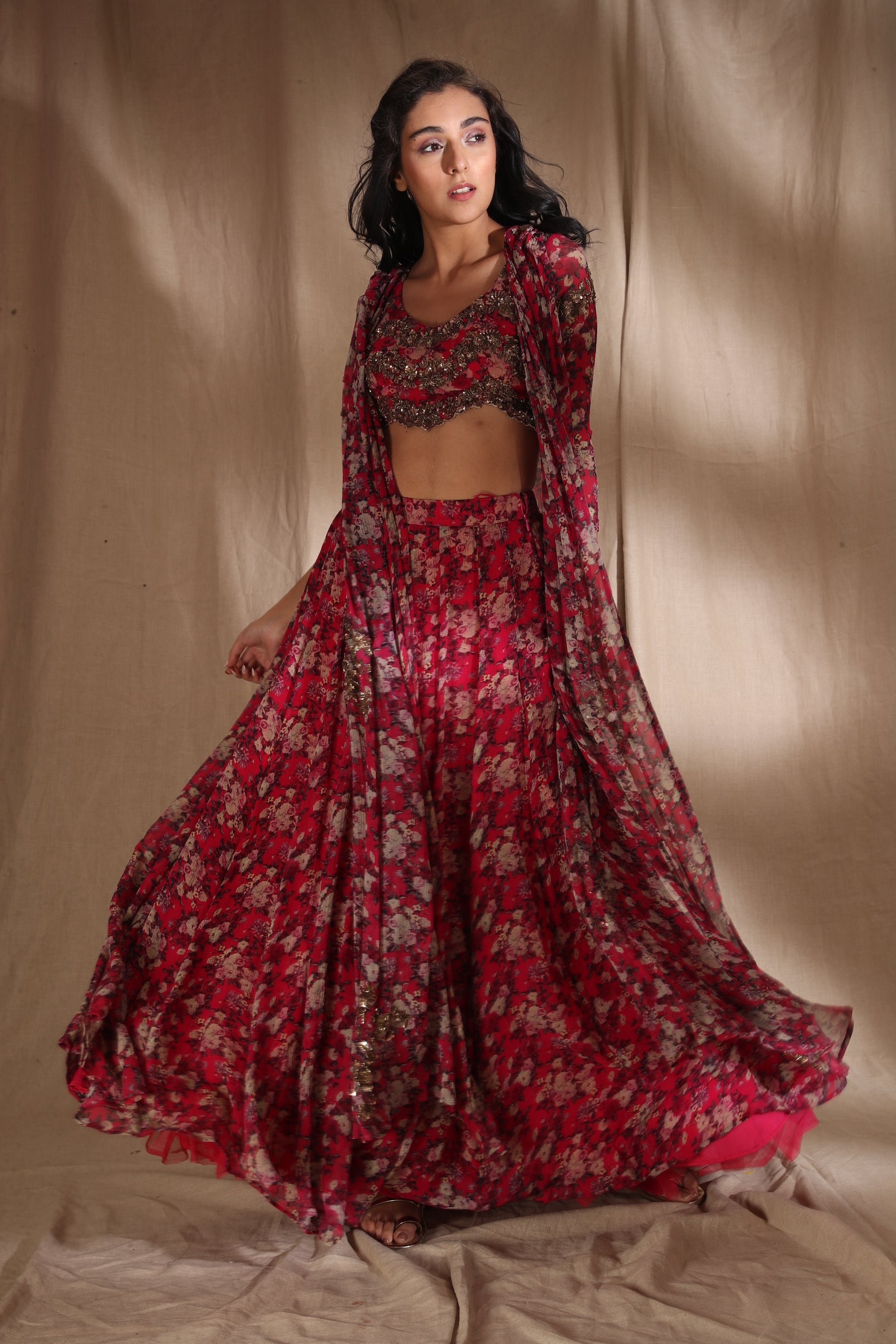 Shop Pink Floral Lehenga With Cape Online Astha Narang