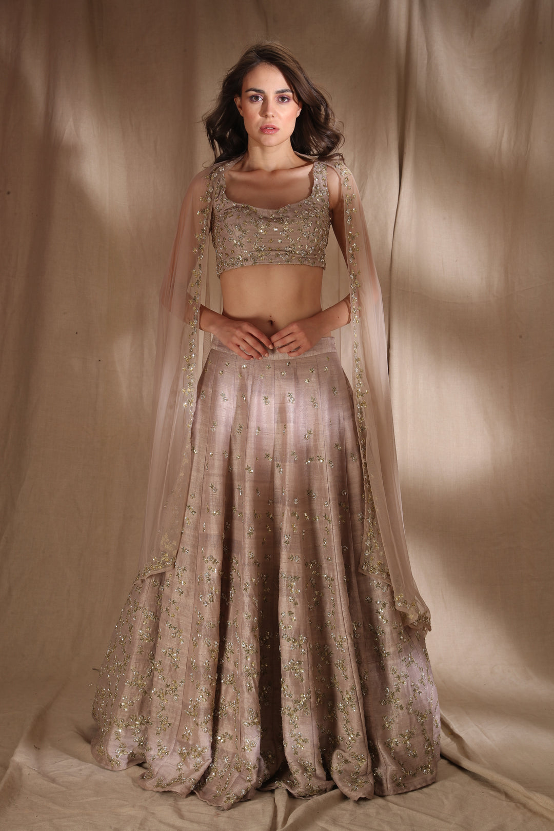 Grey Brown Raw Silk Lehenga