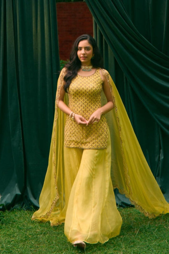 Yellow Kurti And Sharara Set