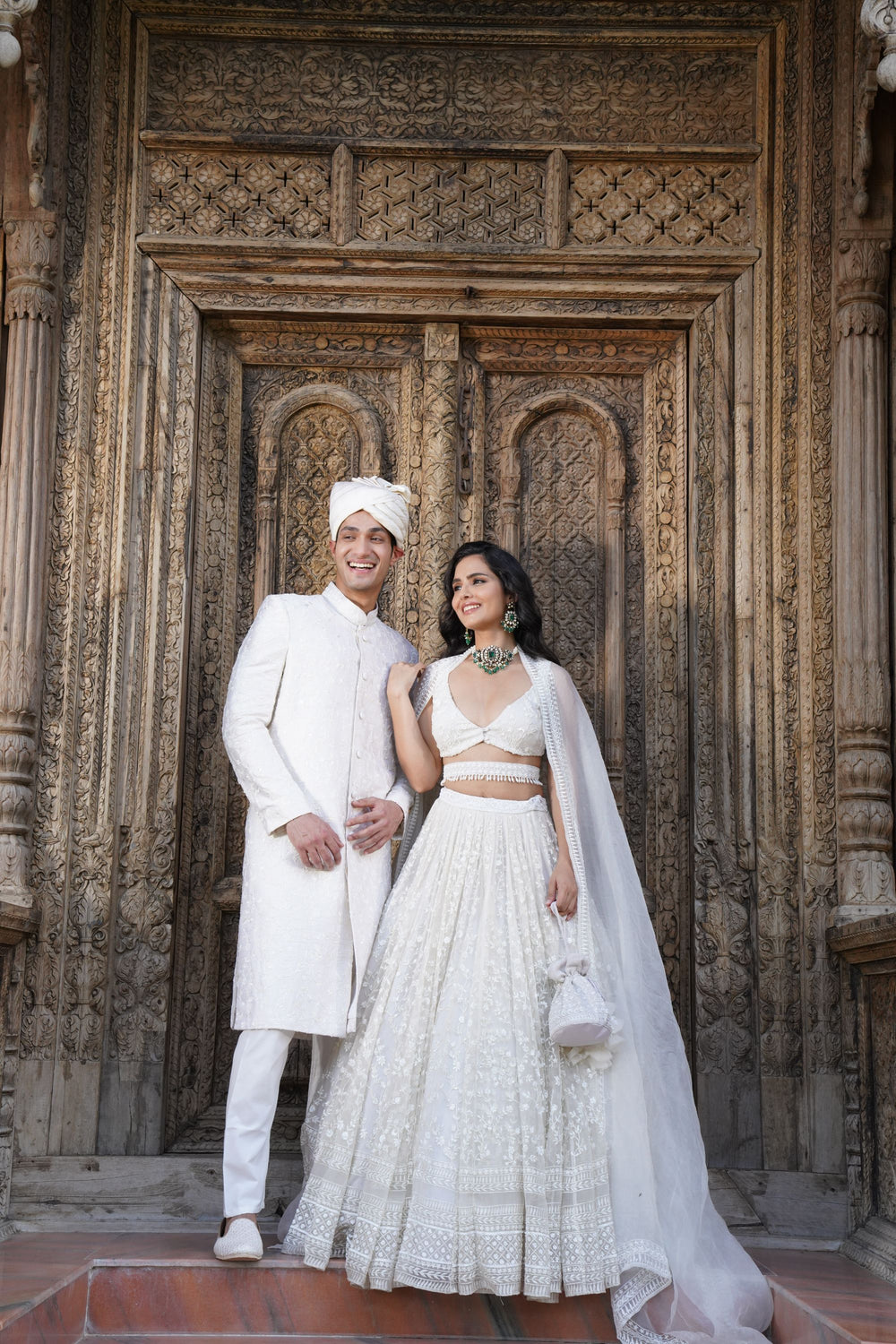 White On White Heavy Jaal Work Lehenga Set