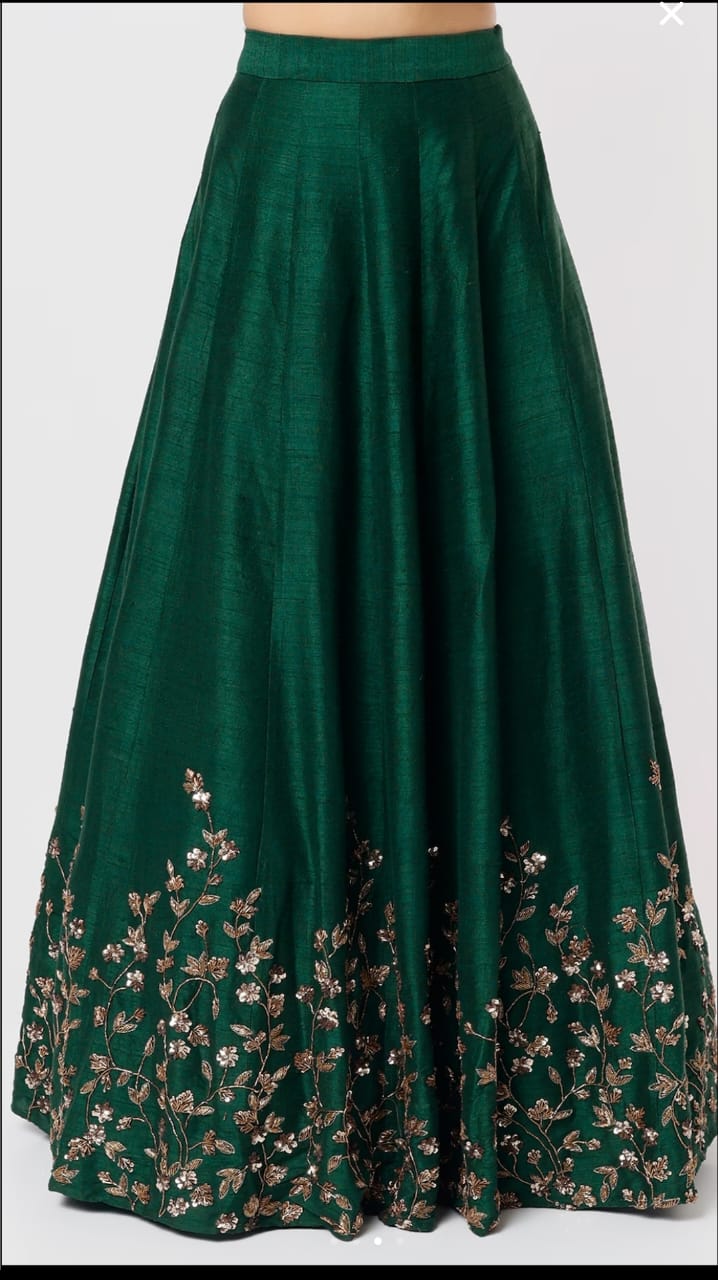 Bottle Green Silk & Net Sequins Embroidered Lehenga Set