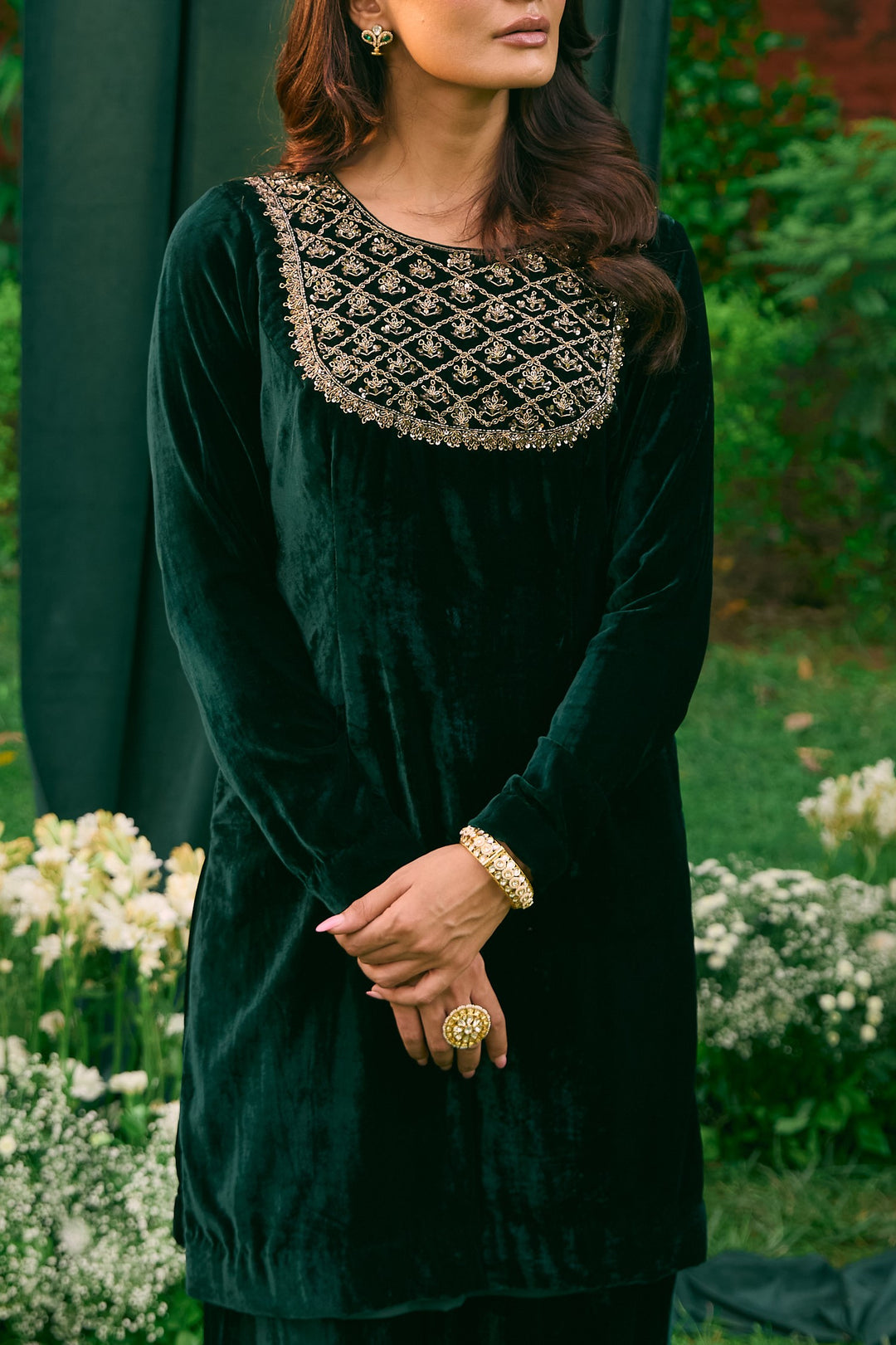 Black Velvet Emblished Kurti With Pant Set